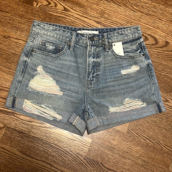 Hidden Jeans High-Rise Riley Distressed Boyfriend Denim Shorts Size Small - Picture 2 of 7